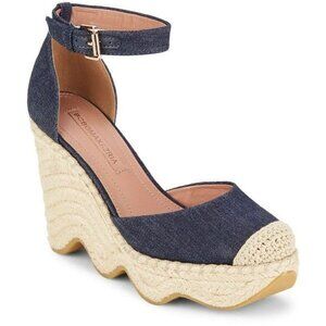 NWOB BCBGMAXAZRIA Abell Espadrille Sandal Sz 38.5 Blue Denim Wedge Ankle Strap